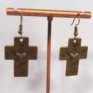 Metal Cross Love Earrings